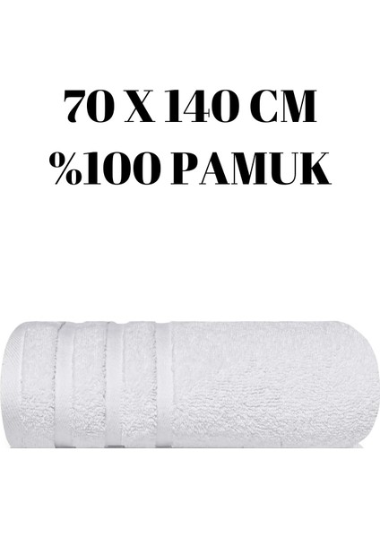 Beyaz Banyo Duş Havlusu %100 Pamuk Çizgi Desenli 70 x 140 cm 305 gr Bir Adet