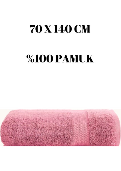 Pembe Banyo Havlusu Duş Vücut Havlusu Yumuşak Su Emici %100 Pamuk Çizgi Desenli 70 x 140 cm