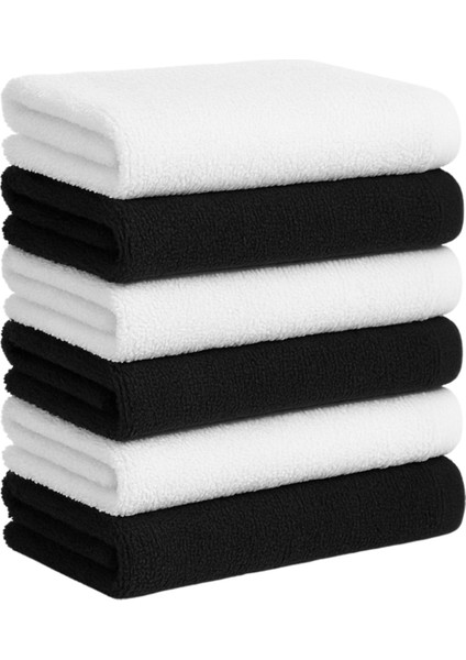 6'lı Siyah Beyaz El Yüz Havlusu Seti - %100 Pamuk Yumuşak ve Su Emici 30X50 cm