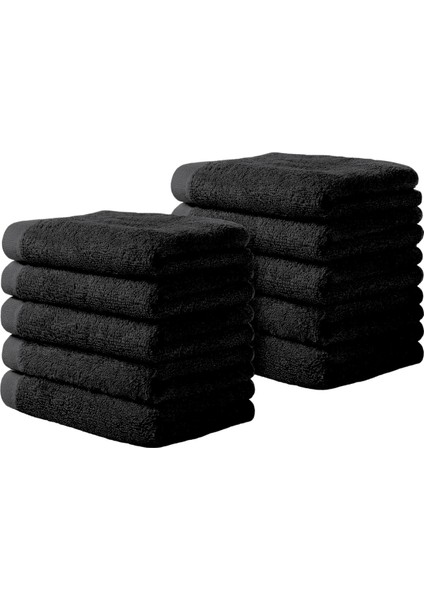 Siyah 10 Adet El Yüz Havlusu Seti %100 Pamuk Misafir Mutfak Spor Yumuşak Havlu 30 x 50 cm