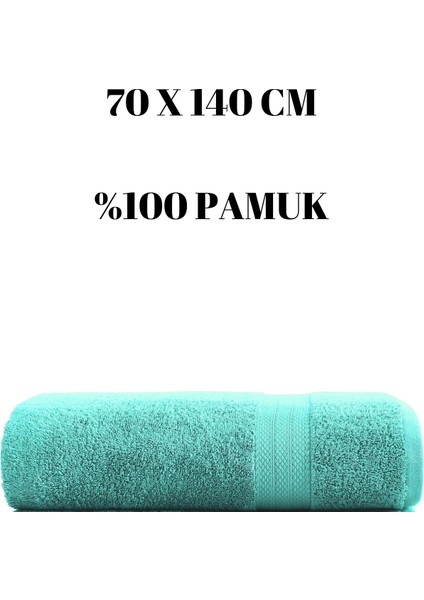 Turkuaz Banyo Havlusu Duş Vücut Havlusu Yumuşak Su Emici %100 Pamuk Çizgi Desenli 70 x 140 cm