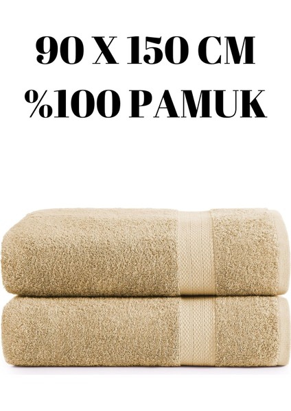 Açık Kahverengi Ikili Büyük Banyo Havlusu %100 Pamuk Duş Vücut Havlu Çizgi Desenli 90 x 150 cm