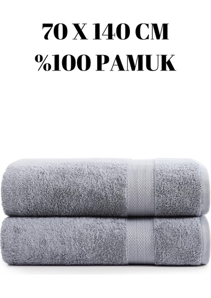 Gri Ikili Banyo Duş Havlu Seti %100 Pamuk Çizgi Desenli 70 x 140 cm