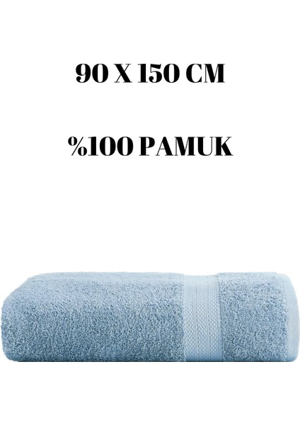 Mavi Büyük Boy Banyo Duş Vücut Havlusu % 100 Pamuk Çizgi Desenli 90 x 150 cm 500 Gram Bir Adet Tekli