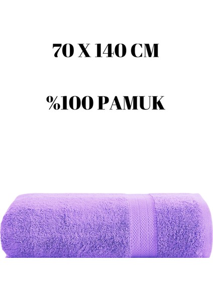 Mor Banyo Havlusu Duş Vücut Havlusu Yumuşak Su Emici %100 Pamuk Çizgi Desenli 70 x 140 cm