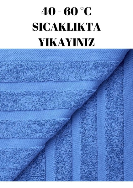 Mavi Ikili Banyo Duş Havlu Seti %100 Pamuk Üç Çizgi Desenli 70 x 140 cm modelleri