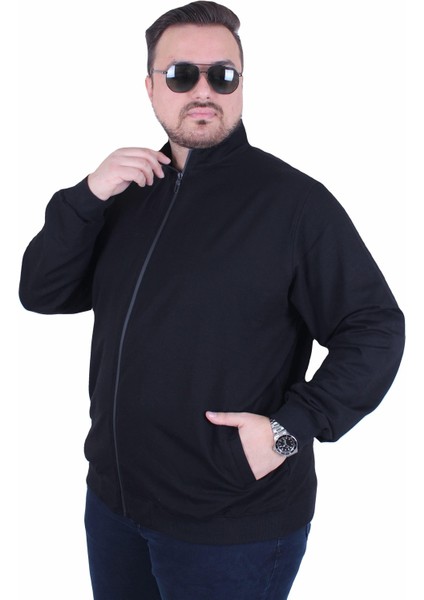Mocgrande Büyük Beden Basic Mevsimlik Fermuarlı Sweatshirt 22750 Siyah