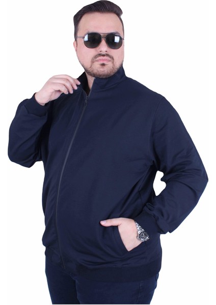 Mocgrande Büyük Beden Basic Mevsimlik Fermuarlı Sweatshirt 22750 Lacivert