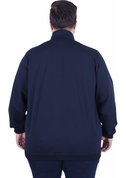 Mocgrande Büyük Beden Basic Mevsimlik Fermuarlı Sweatshirt 22750 Lacivert