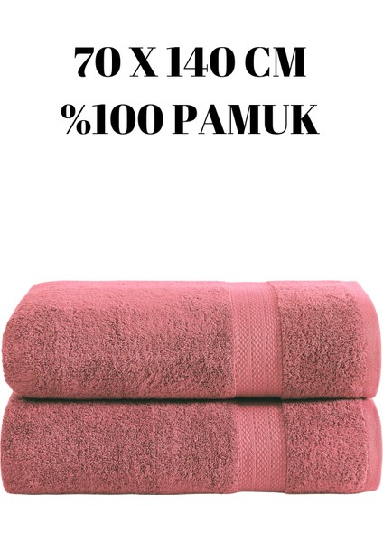 Pembe Ikili Banyo Duş Havlu Seti %100 Pamuk Çizgi Desenli 70 x 140 cm
