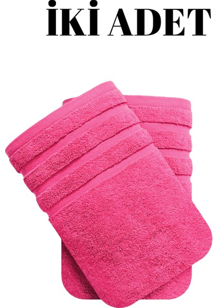 Şeker Pembesi Iki Adet Banyo Duş Havlu Seti %100 Pamuk Üç Çizgi Desenli 70 x 140 cm fiyatları