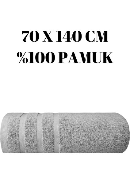 Gri Banyo Duş Havlusu %100 Pamuk Çizgi Desenli 70 x 140 cm 305 gr Bir Adet