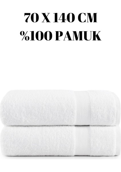Beyaz Ikili Banyo Duş Havlu Seti %100 Pamuk Çizgi Desenli 70 x 140 cm