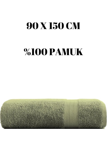 Haki Büyük Boy Banyo Duş Vücut Havlusu % 100 Pamuk Çizgi Desenli 90 x 150 cm 500 Gram Bir Adet