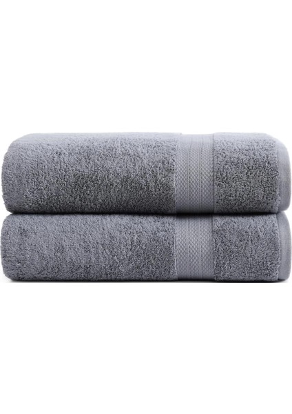 Gri Ikili Büyük Banyo Havlusu %100 Pamuk Duş Vücut Havlu Çizgi Desenli 90 x 150 cm