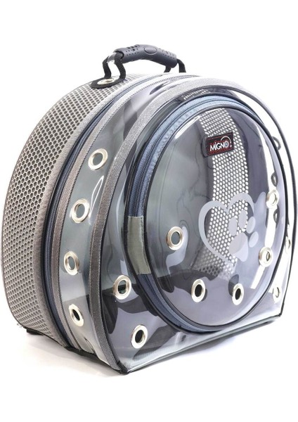 Gri Fileli Evcil Hayvan Taşıma Çantası, Şeffaf ve Rahat Sırt Çantası