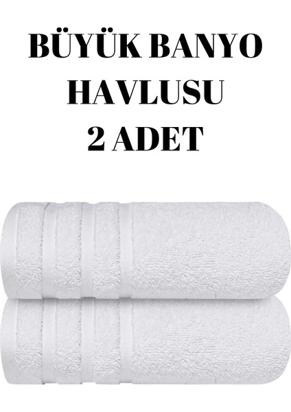 Beyaz 2'li Set Büyük Boy Banyo Havlusu Duş Vücut Havlusu Yumuşak %100 Pamuk Çizgi Desenli