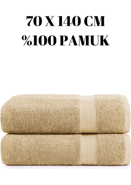 Açık Kahverengi Ikili Banyo Duş Havlu Seti %100 Pamuk Çizgi Desenli 70 x 140 cm
