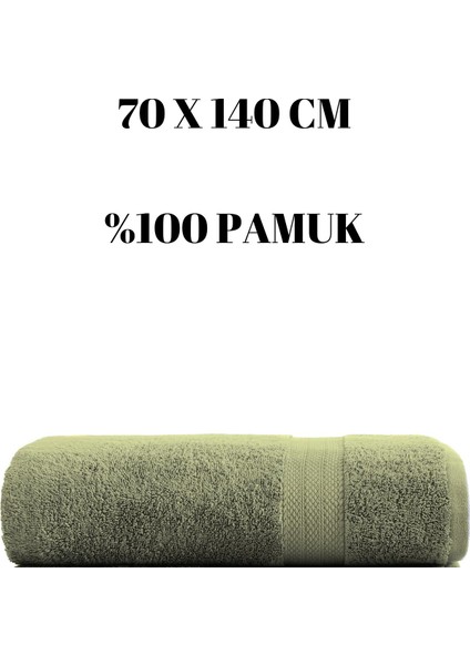 Haki Banyo Havlusu Duş Vücut Havlusu Yumuşak Su Emici %100 Pamuk Çizgi Desenli 70 x 140 cm