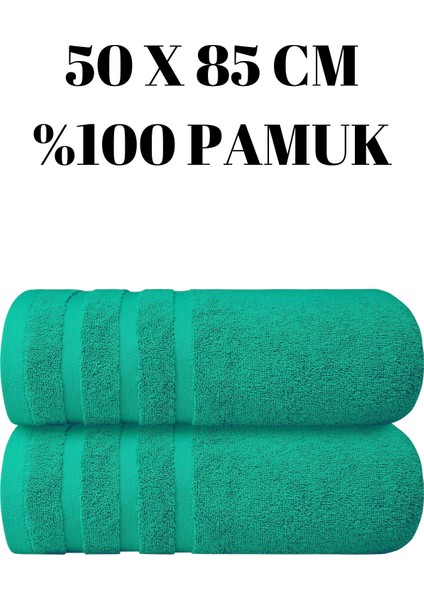 Yeşil Iki Adet El Yüz Havlusu Seti %100 Pamuk 50 x 85 cm Üç Çizgi Desenli