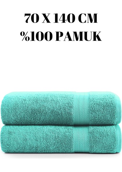 Turkuaz Ikili Banyo Duş Havlu Seti %100 Pamuk Çizgi Desenli 70 x 140 cm