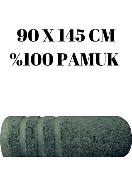 Haki Bir Adet Banyo Duş Havlu Seti %100 Pamuk Çizgi Desenli 90 x 145 cm