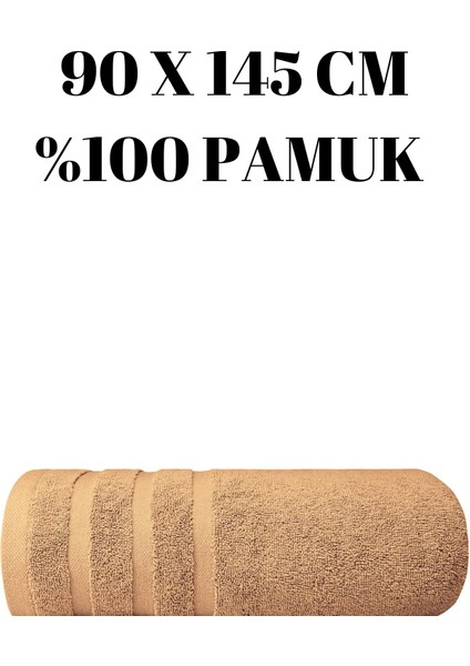 Bej Bir Adet Banyo Duş Havlu Seti %100 Pamuk Çizgi Desenli 90 x 145 cm