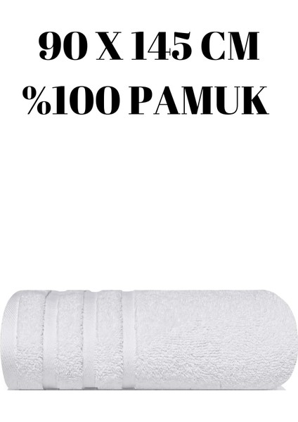 Beyaz Bir Adet Banyo Duş Havlu Seti %100 Pamuk Çizgi Desenli 90 x 145 cm