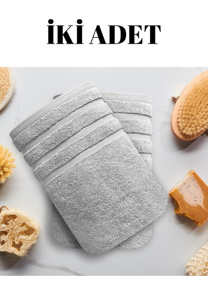 Gri Ikili Banyo Duş Havlu Seti %100 Pamuk Üç Çizgi Desenli 70 x 140 cm fiyatları