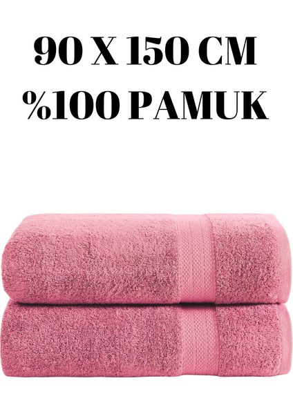 Pembe Iki Adet Büyük Banyo Havlusu %100 Pamuk Yumuşak Duş Vücut Havlu Çizgi Desenli 90 x 150 cm