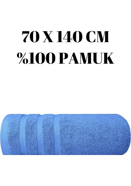 Mavi Banyo Duş Havlusu %100 Pamuk Çizgi Desenli 70 x 140 cm 305 gr Bir Adet