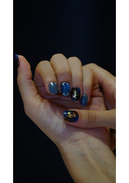 S Beden Mavi Altın Detay Takma Tırnak