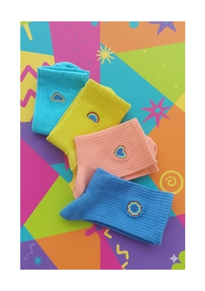 4’lü Nakışlı Renkli Tenis Çorap Set