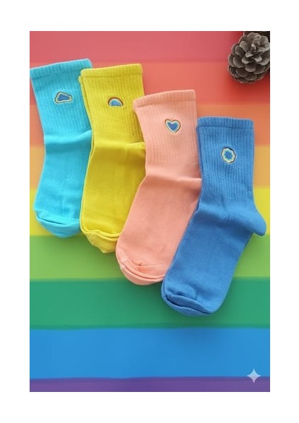 4’lü Nakışlı Renkli Tenis Çorap Set fiyatları