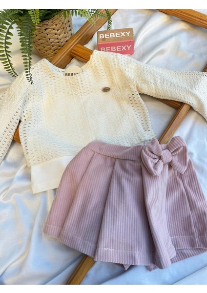 Fitilli Kadife Pembe Şort Etekli Takım 88/