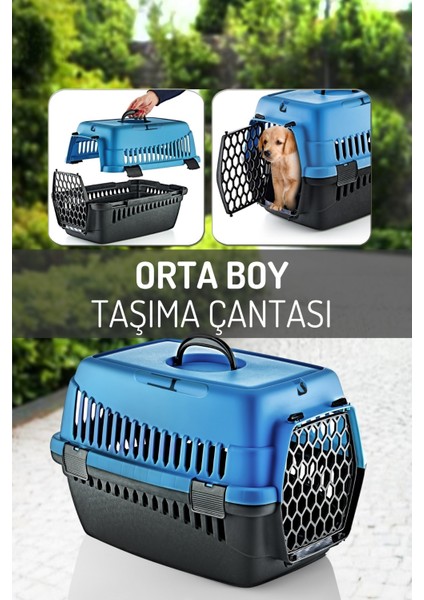 Mavi Orta Boy Evcil Hayvan Taşıma Çantası, Rahat ve Güvenli Seyahat Için Uygun