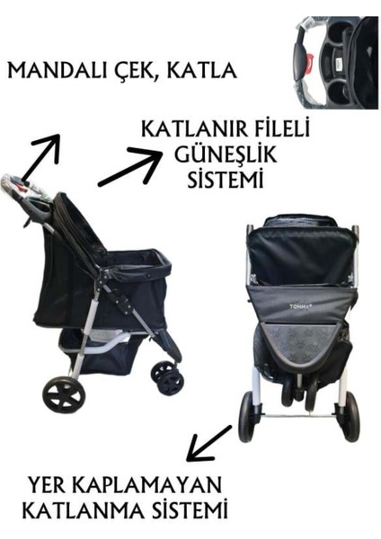 Evcil Hayvan Taşıma Arabası 80X46X99CM, Siyah, 15 kg Taşıma Kapasitesi modelleri