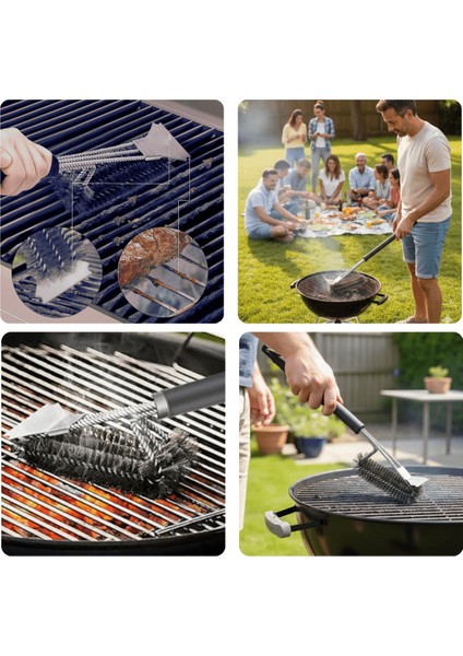 Büro Ev Ofis Piknik Keyfi Için Uzun Saplı Çelik Telli Mangal Izgara Temizleme Fırçası modelleri