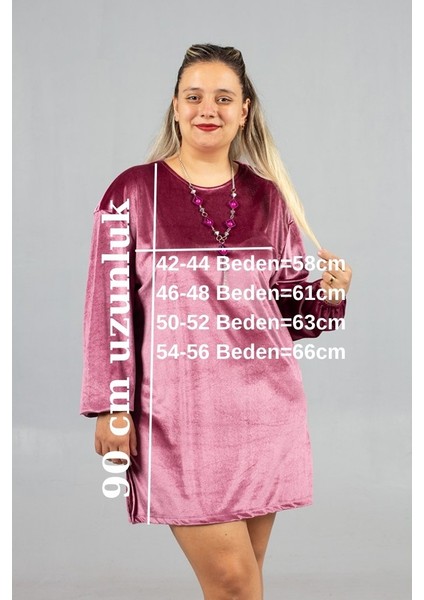 Maksimum Şıklık Kolyeli Büyük Beden Gül Kurusu Kadife Tunik modelleri