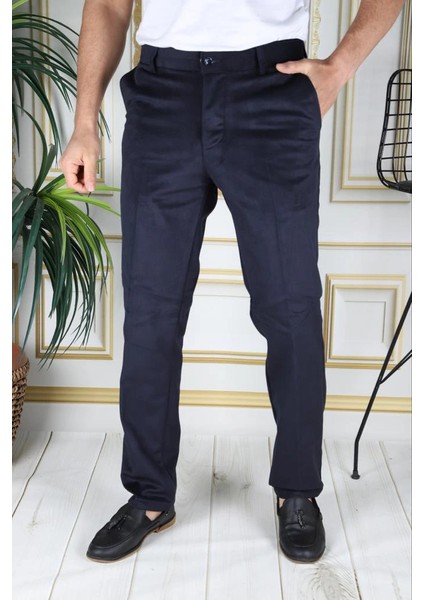 Lacivert Polarlı Kadife Pantolon Esnek Kalın Fitil Klasik Kesim Yan Cepli Astarlı Phantom Jeans