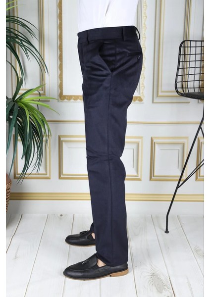 Lacivert Polarlı Kadife Pantolon Esnek Kalın Fitil Klasik Kesim Yan Cepli Astarlı Phantom Jeans modelleri