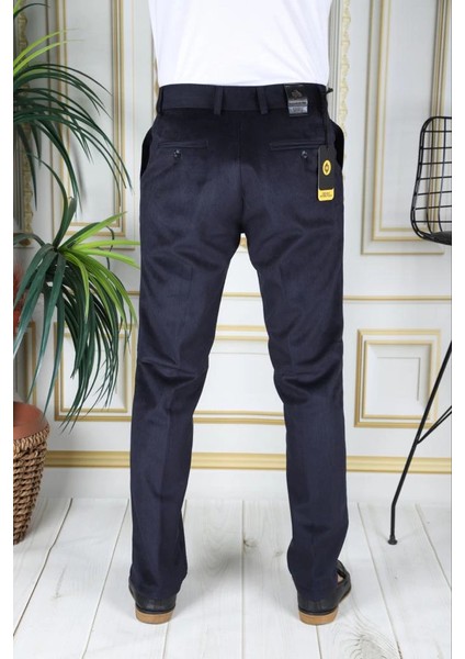 Lacivert Polarlı Kadife Pantolon Esnek Kalın Fitil Klasik Kesim Yan Cepli Astarlı Phantom Jeans fırsatları