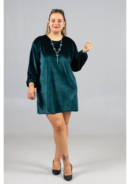 Maksimum Şıklık Kolyeli Büyük Beden Kadife Tunik modelleri