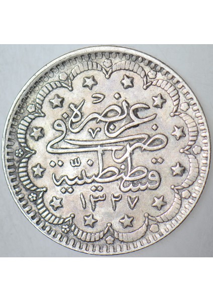 Sultan V. Mehmed Reşad Gümüş 5 Kuruş 1327/6 Istanbul Darbı. Çilaltı+ modelleri