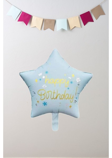 Mavi Happy Birthday Yazılı Yıldız Folyo Balon modelleri