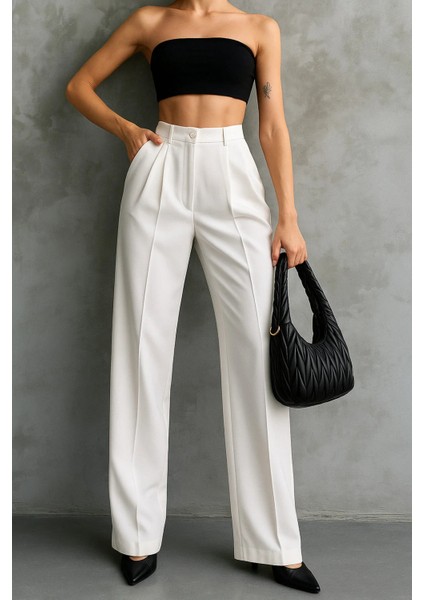 Kadın Siyah Çift Pileli Yüksek Bel Palazzo Kumaş Pantolon | Şık Ofis ve Günlük Kombinler Için