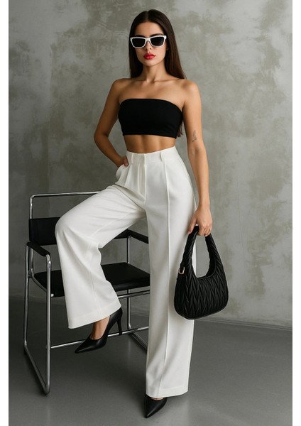 Kadın Siyah Çift Pileli Yüksek Bel Palazzo Kumaş Pantolon | Şık Ofis ve Günlük Kombinler Için fırsatları