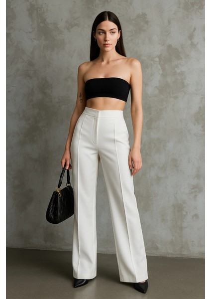 Kadın Siyah Çift Pileli Yüksek Bel Palazzo Kumaş Pantolon | Şık Ofis ve Günlük Kombinler Için