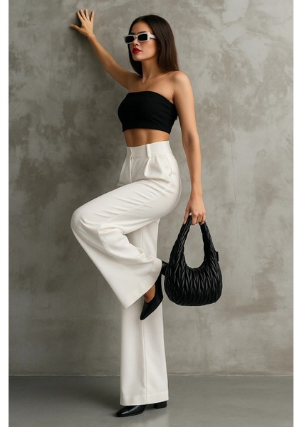 Kadın Siyah Çift Pileli Yüksek Bel Palazzo Kumaş Pantolon | Şık Ofis ve Günlük Kombinler Için