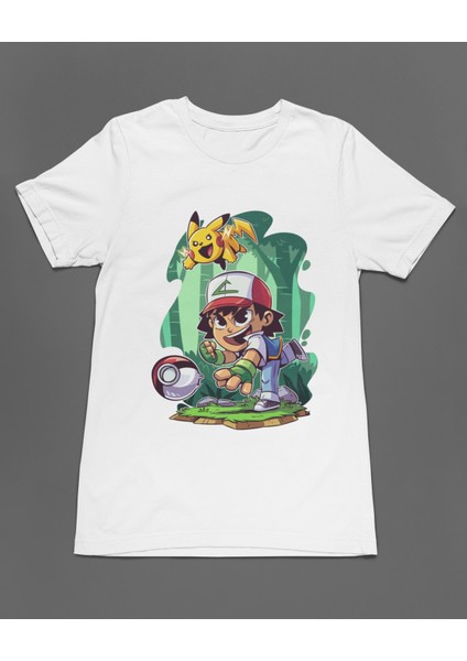 Pokemon Pikachu Ash Chibi Anime Unisex Tişört T-Shirt fiyatları